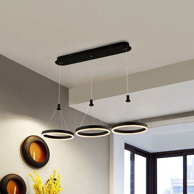 Circular Acrylic Hanging Pendant Modern Style 3 Heads Black LED Multi Light Ceiling Light