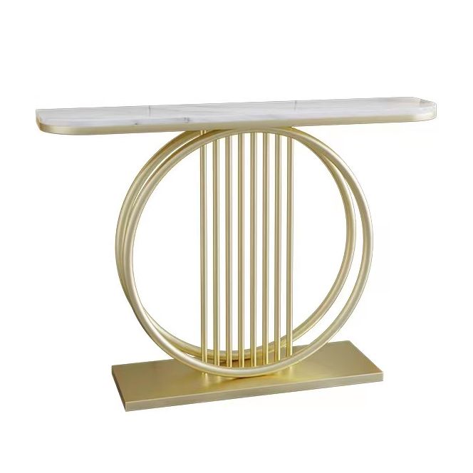 Half Moon Console Accent Table Antique Finish Console Sofa Table in Stone