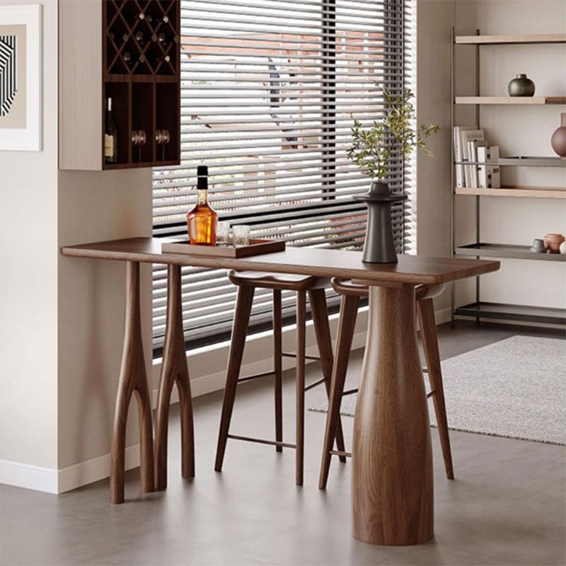 1/3 Pieces Modern Rectangle Solid Wood Counter Table with High Stools in Brown