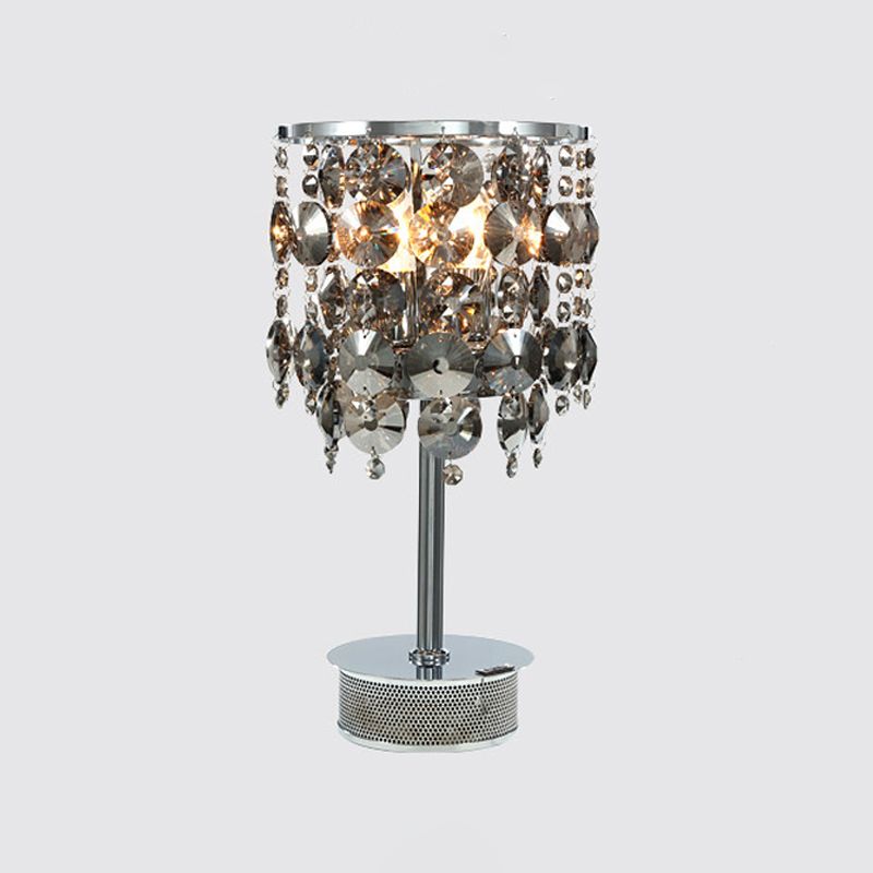 Tavolo cilindrico luce moderna fumo grigio cristallo 2 teste lampada da comodino