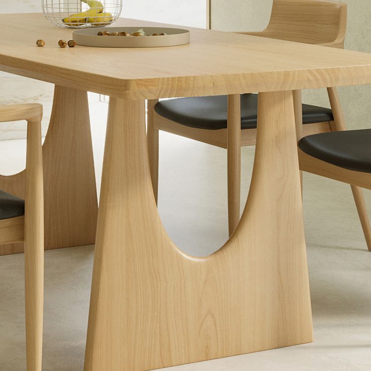 Rectangle Double Pedestal Dining Table Modern Pine Wood Table for Living Room