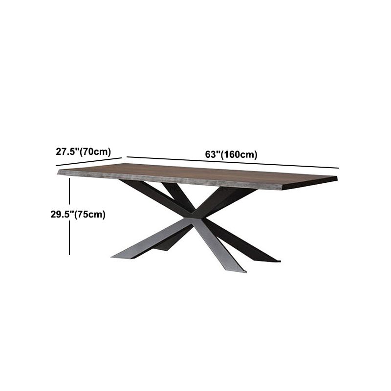 Solid Wood Brown Dining Table Industrial Black Frame Dining Room Table