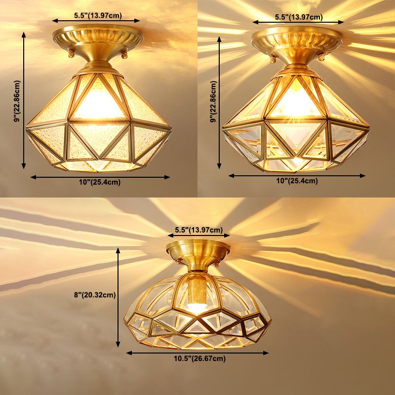 Glass Shaded Close to Ceiling Lighting Vintage-Style Aisle Close to Ceiling Light in Gold