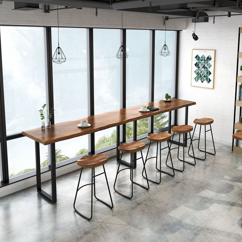 Coffee Shop Industrial Wood Barstool Iron Pedstal Bar Stool with Pedal