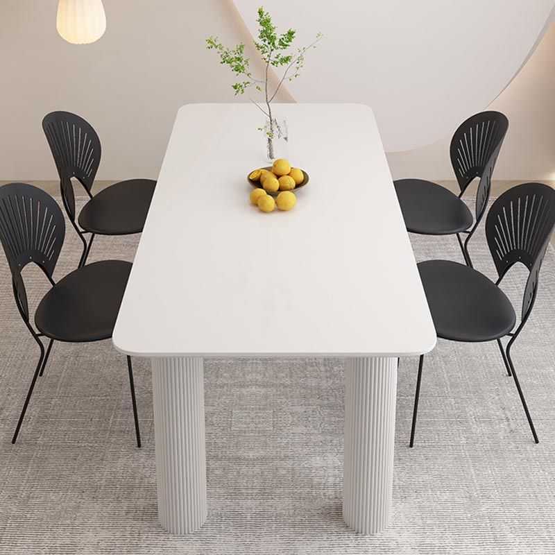 Modern Rectangle Dining Room Collection Stone and Wood Fixed Dinner Table