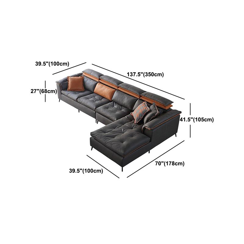 Modern Tufted Sofa & Chaise Stain Resistant Sectional .41.33 Inch in Dark Grey