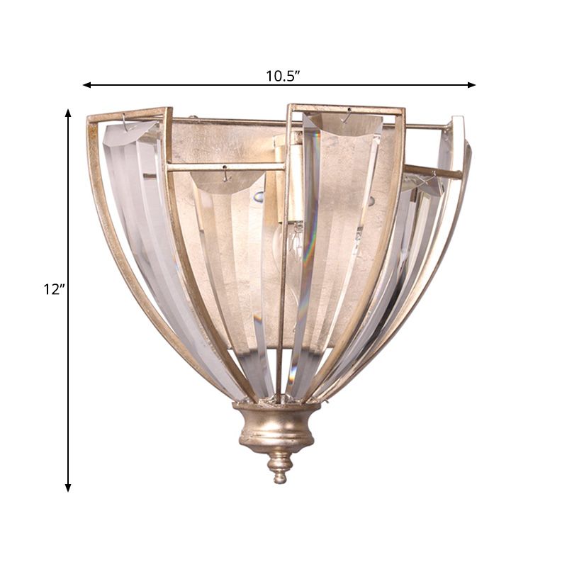 Bowl Shape Wall Sconce Vintage Style Clear Crystal 1 Bulb Bedroom Wall Lighting in Gold Finish