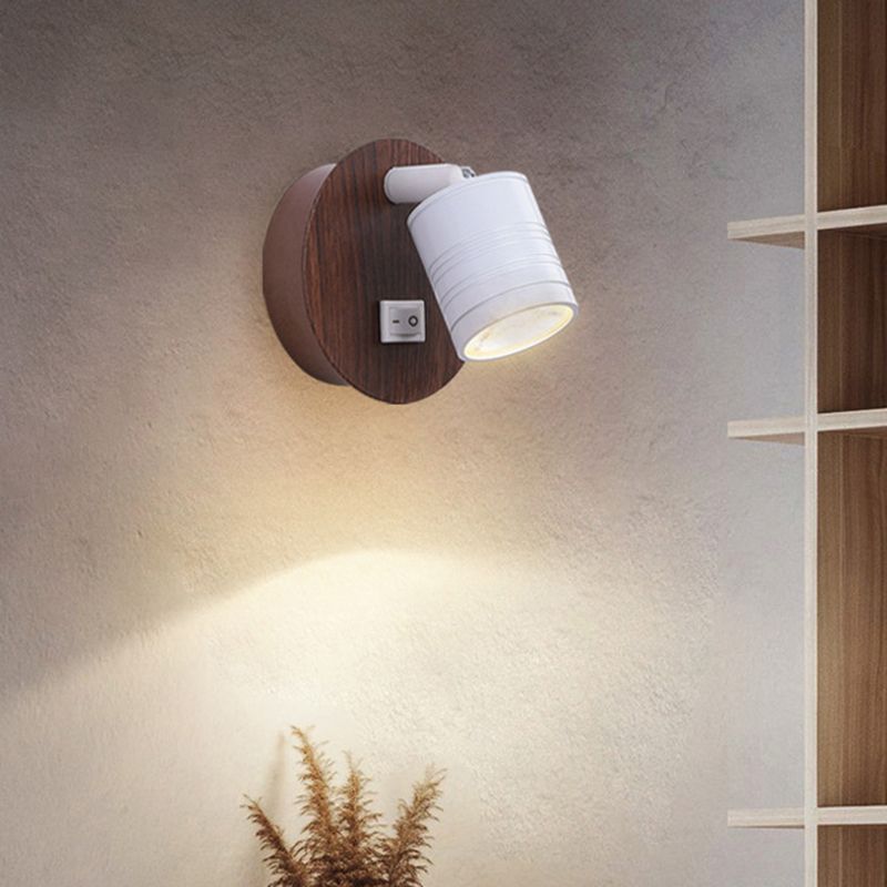 Single Contemporary Black/White Wall Mounted Sconce Shaded Wooden Wall Light