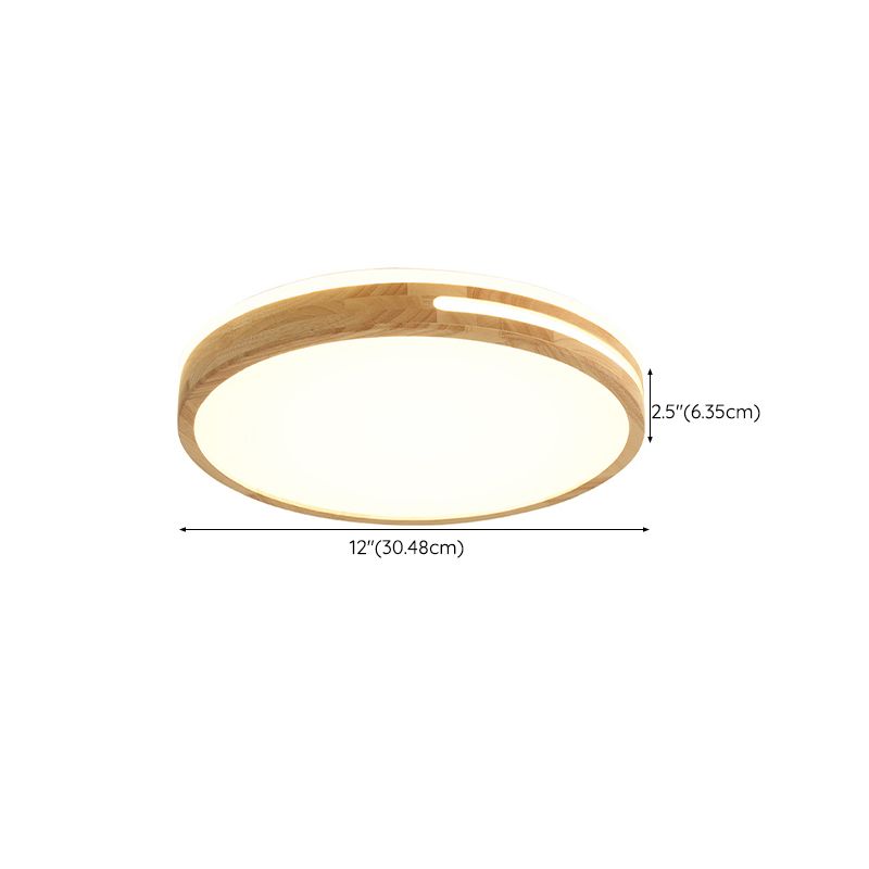 Modern Style Round Shape Flush Mount Wood 1-Light Ceiling Light for Bedroom