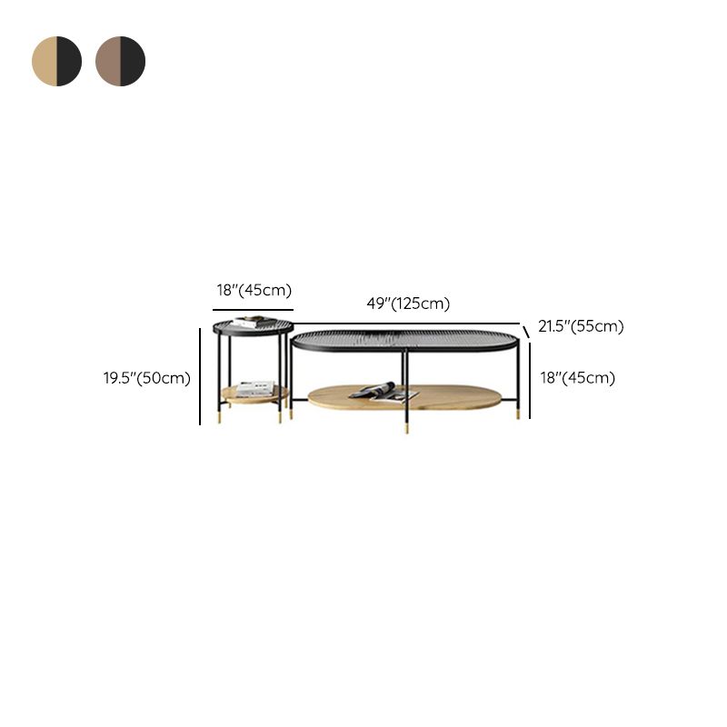 Modern Oval / Round Glass Coffee Table Iron 4 Legs Cocktail Table with Shelf