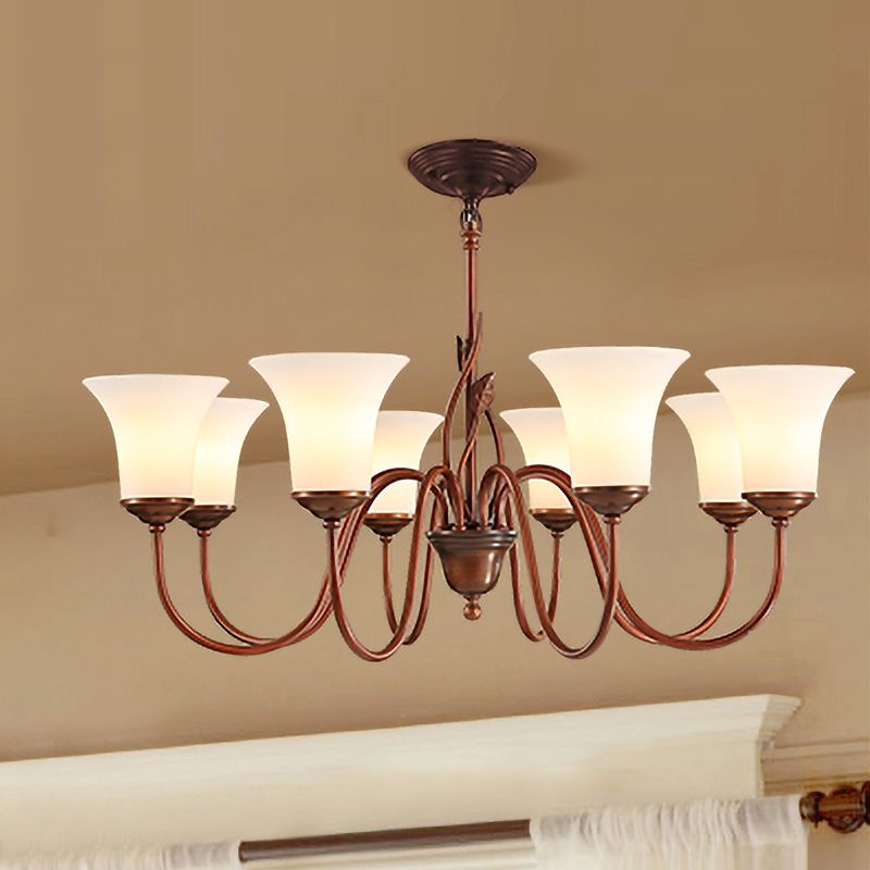 Koffie 8 Lichten Hangdoek Kroonluchter Vintage Milky Glass Wandelen Plafond Suspension Lamp voor de woonkamer