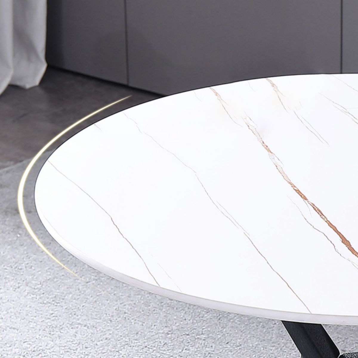 Mesa de cena redonda de estilo moderno Mesa de piedra sinterizada con base de metal para uso en el hogar