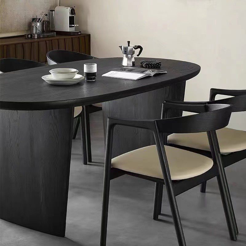 Dining Room Dinner Table Double Pedestal Wood Dining Table in Black