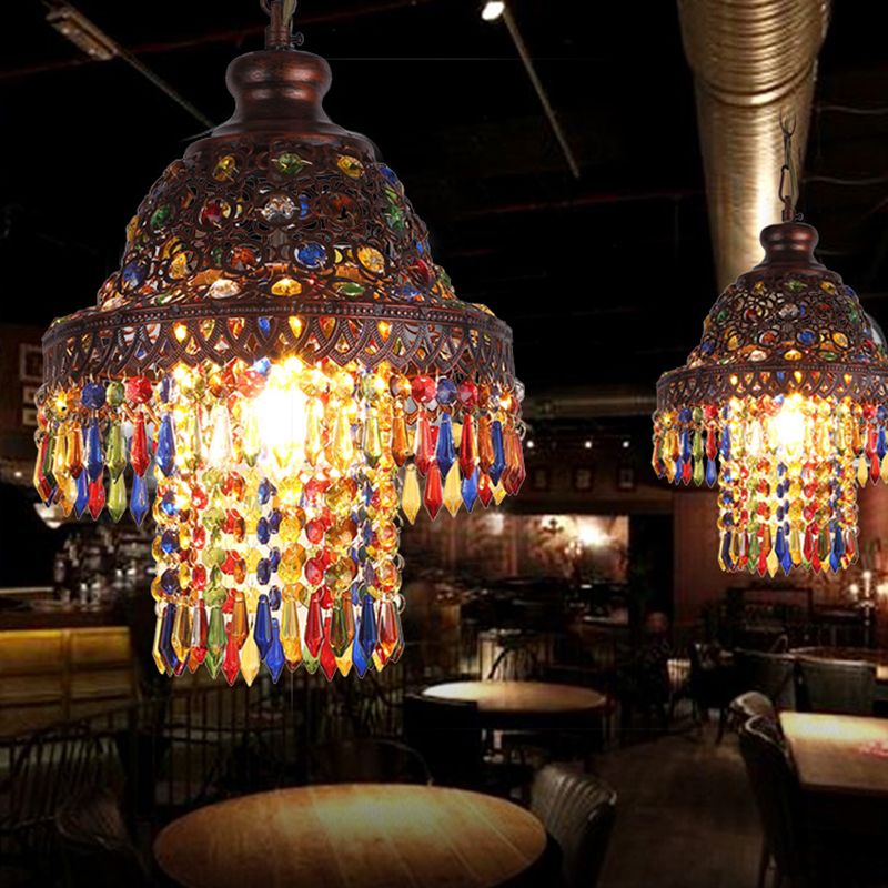 Bohemian Hollow Suspension Pendant Light 1 Light Metal Hanging Lamp in Copper for Restaurant