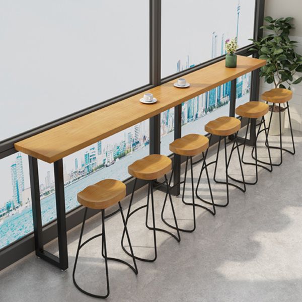 Kitchen Natural Finish Solid Wood Pub Table with Black Metal Frame