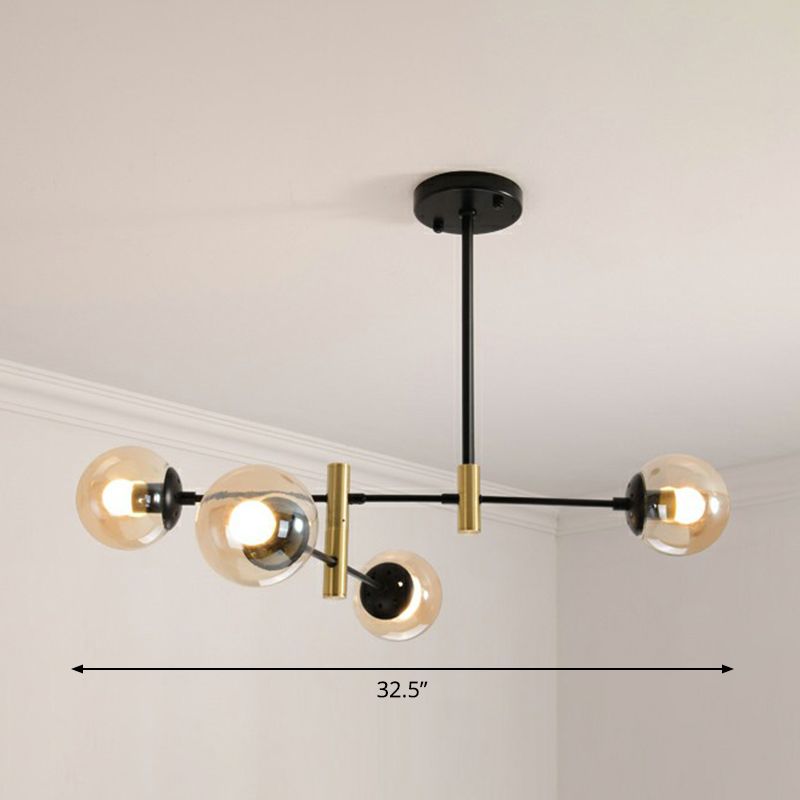 Swivelable Rod Arm Ceiling Chandelier Nordic Metal Living Room Suspension Light with Ball Glass Shade