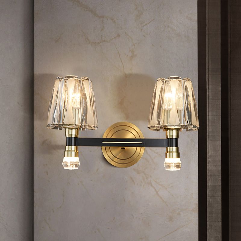 Pronzo della parete d'oro di rame in stile artistico moderno cono troncato Luce murale di cristallo per soggiorno