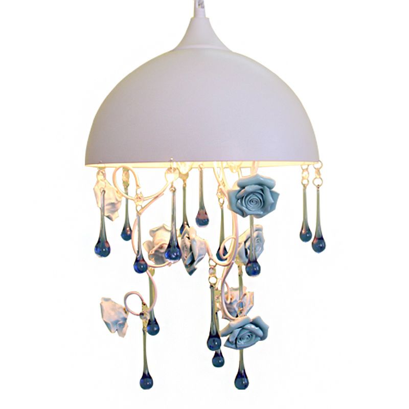 Kuppel Eisenanhänger Kronleuchter Modern 3 Lichter Wohnzimmer Drop -Lampe in Weiß mit Rosen- und Kristallakzent