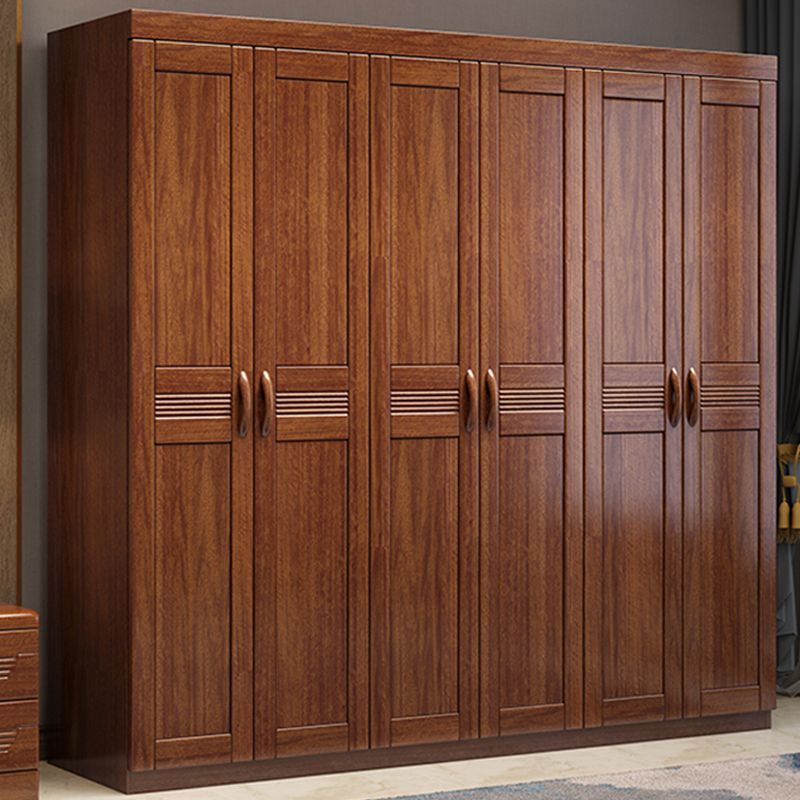Brown Walnut Solid Wood Wardrobe Traditional Freestanding Wardrobe Armoire
