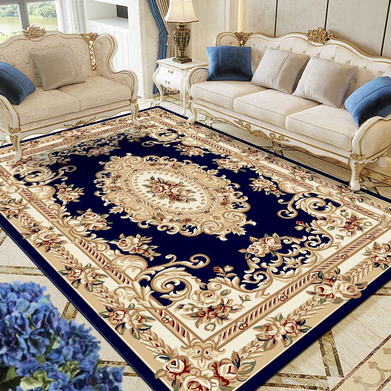 Traditional Polyester Area Rug Retro Floral Pattern Carpet Rug Non-Slip Backing for Home Decor