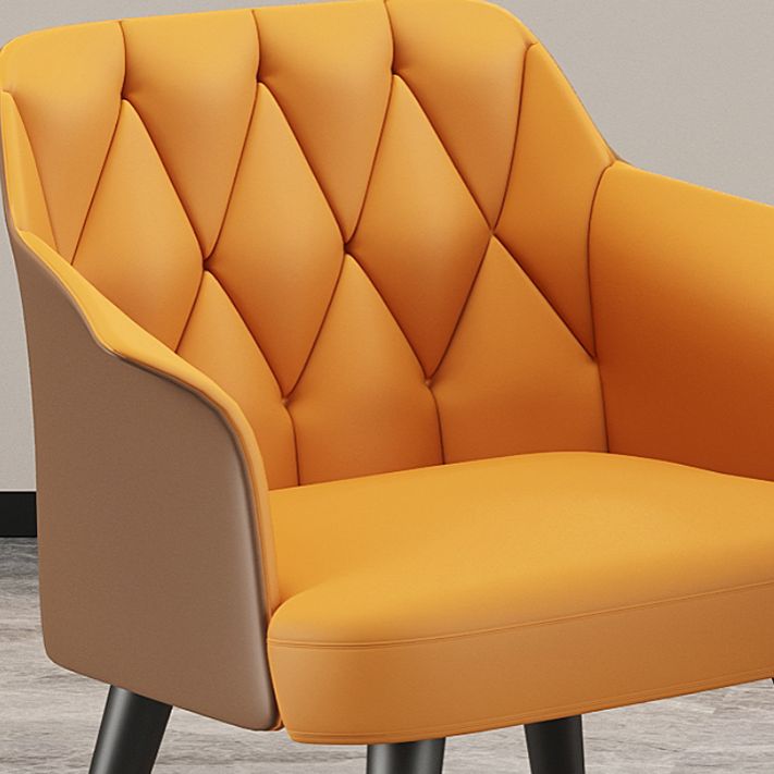 Glam Metal Dining Room Chairs Faux Leather Dining Arm Chair for Home Use