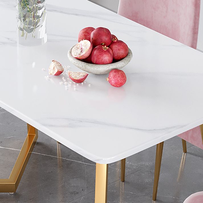 Glam Iron Dinette Set 1/2/5 Pieces Rectangle White Sintered Stone Top Dining Table Set
