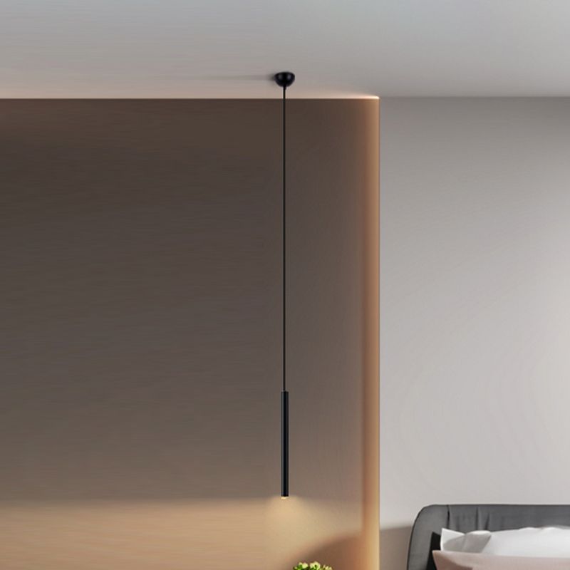 Contemporary Style Cylinder Shape Pendant Lights Metal Hanging Lamps in Black