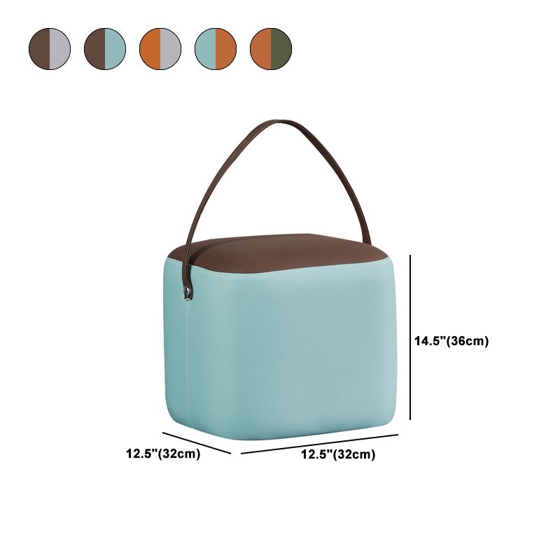 Creative Round Footstool Ottoman Patchwork Color Block Leather Ottoman