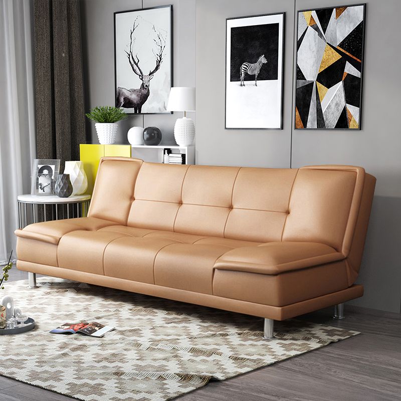 Armless Cotton Blend and Leather Convertible Contemporary Sofa Bed