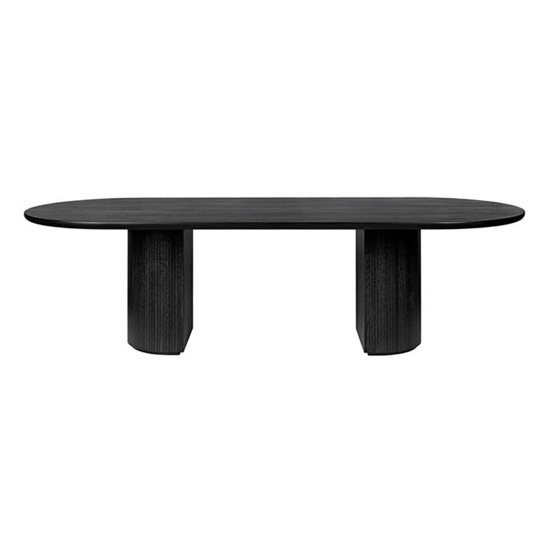Solid Wood Contemporary Oval Table Black Wood Top Table with Double Pedestal