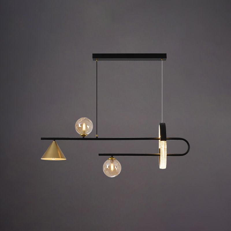 Zeitgenössische Insel leichte Kugel Glas Island Deckenleuchte in Schwarz für Küche