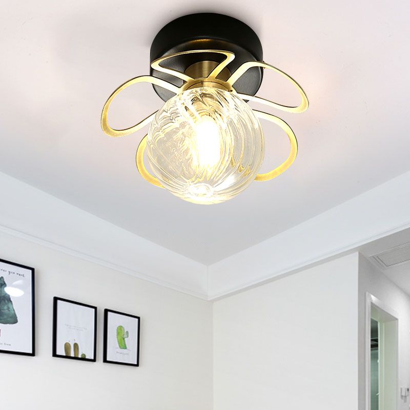 Flower Semi Flush Mount Lamp Minimalist Swirl Crystal 1/3 Lights Black/Gold Ceiling Fixture