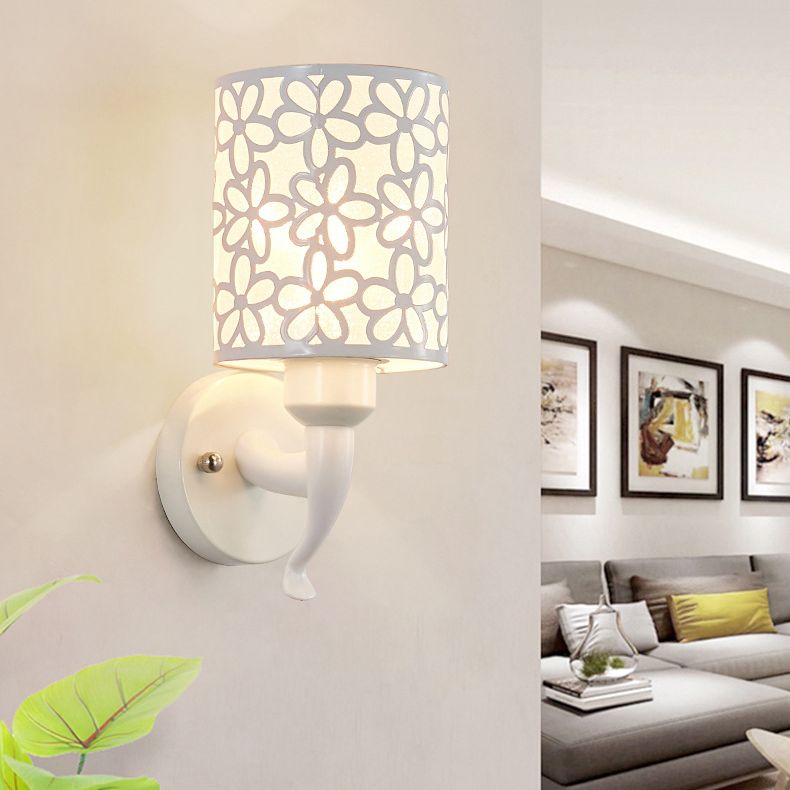 Hollow Petals Metal Cylindrical Simplicity Sconce Lamp Modern Style 1-Light Corridor Wall Mount Light in White