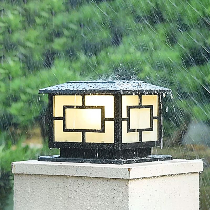 Metal Contemporary Pillar Lamp Square Shape Outdoor Waterproof Light with Acrylic Shade