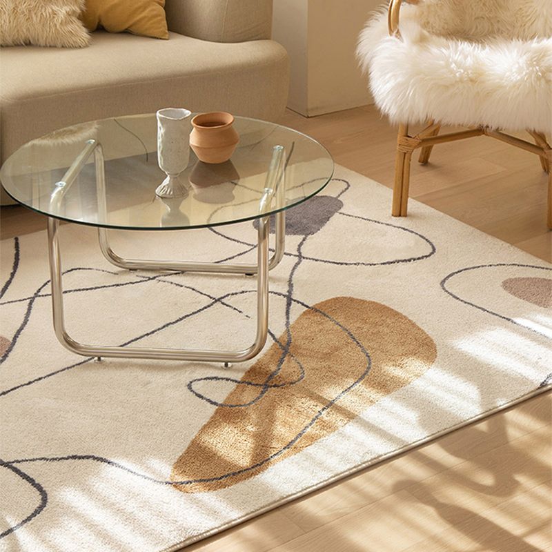 Simple White Tone Casual Rug Polyester Abstract Lines Area Rug Easy Care Carpet for Home Decoration