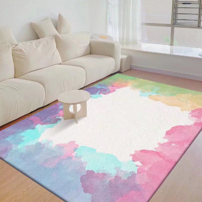 Pink Noordse vloerkleed Polyester Kleurblok Teken Resistent Tapijt voor salon
