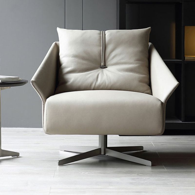 Solid Color Faux Leather Arms Included Swivel with Cushion Barrel Chair