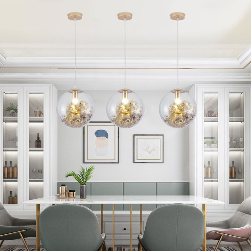 Flower Cluster Silhouette Design Glass Hanging Light Nordic Minimalism Style Globe Pendant Lamp for Bedroom