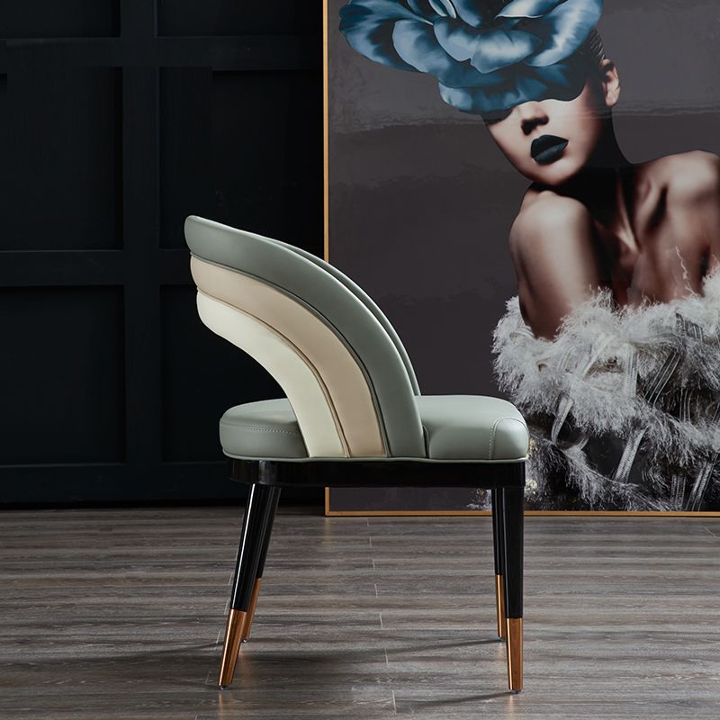 Glam Style Open Back Leather Upholstered Dining Chair with Wooden Legs