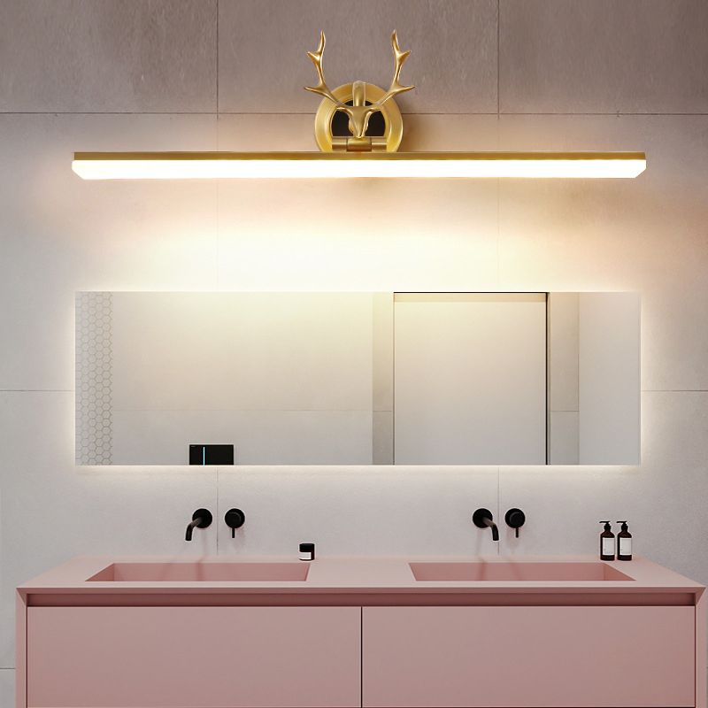 Elongated Vanity Wall Lights Vintage Simplicity Acrylic Wall Sconce with Antlers for Bathroom