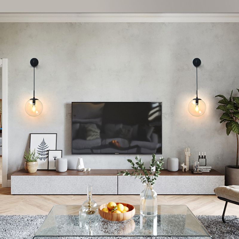 Glass Globe Wall Hanging Lamp Modern 1-Light Dining Room Wall Sconce