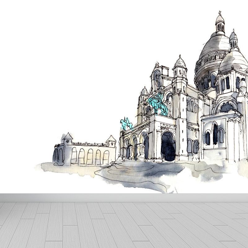 Architecture Landmark Drawing Mural Global Inspired Smooth Wall Art in Soft Color