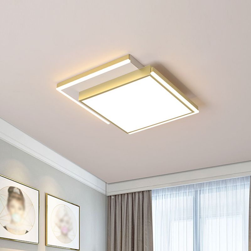 Modernist 2-Tier Square Shape Ceiling Light Fixture Metal Bedroom LED Flush Mount Lighting in Gold, 16"/19.5" Width