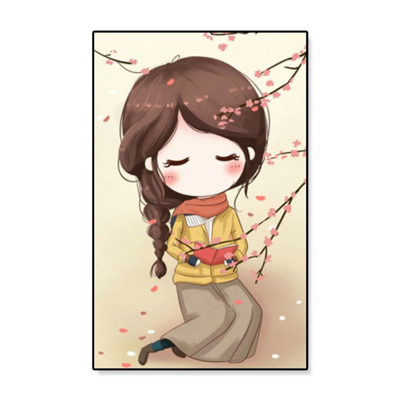 Cartoon Young Girl Art Print Soft Color Figure Drawing Canvas for Bedroom, Multiple Sizes