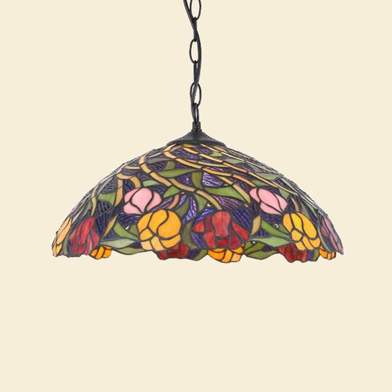 Iluminación de suspensión de sombra con cúpula negra/roja Tiffany 1 Costeo de techo de vidrio cortado con luz para cocina