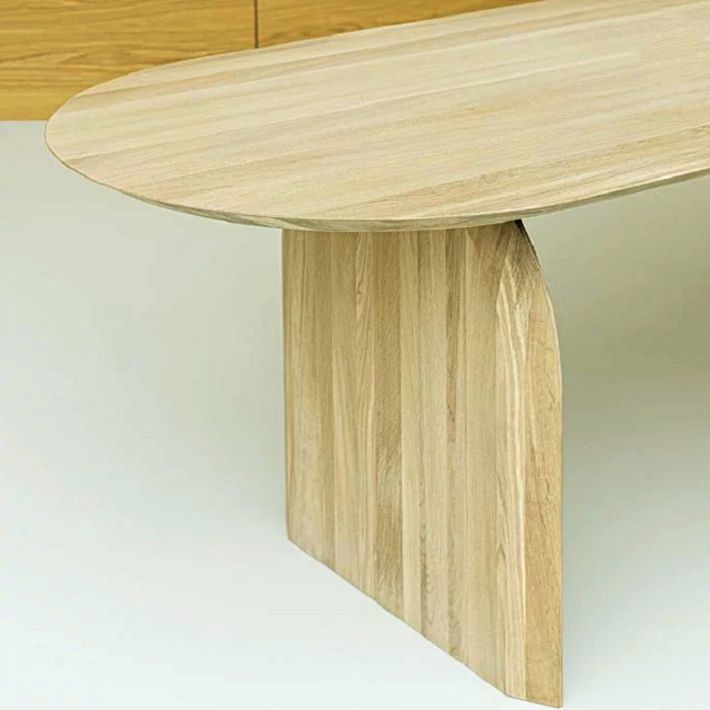Ovaal dubbele voetstuk moderne tafel massief hout vaste tafel voor thuisgebruik