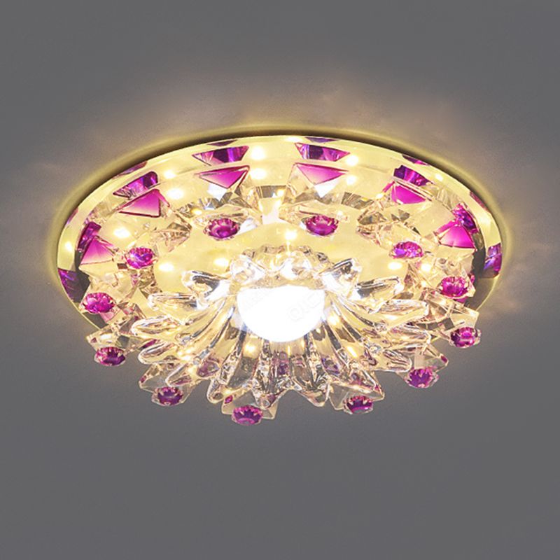 Afgesched Crystal Tiered Bloem Flush Mount Lamp Modernisme Led-hal plafond licht profiel in Paars