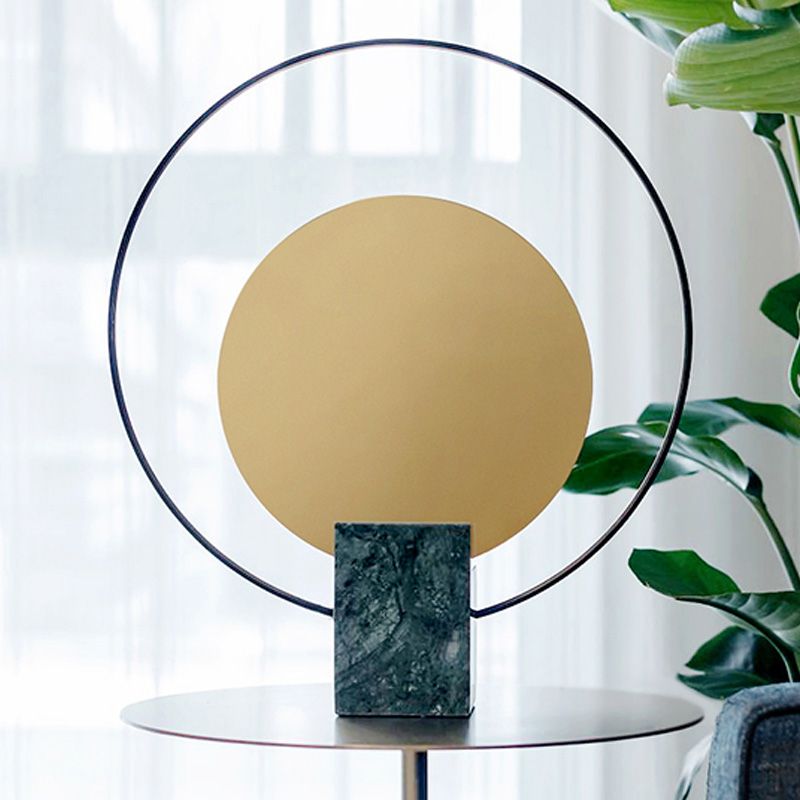 LED Circulaire tafel Licht Modernisme Modernisme Metaal Kleine bureaubriek in groen met rechthoekmarmeren basis