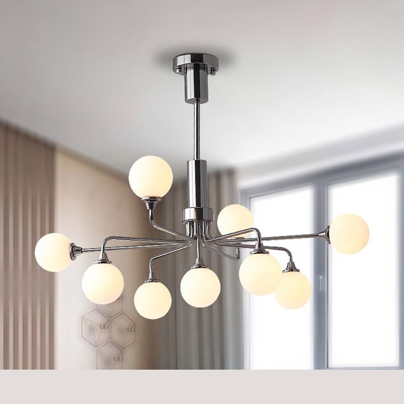 Modern Metal Hanging Chandelier Light Glass Shade Ceiling Chandelier in Sliver for Living Room
