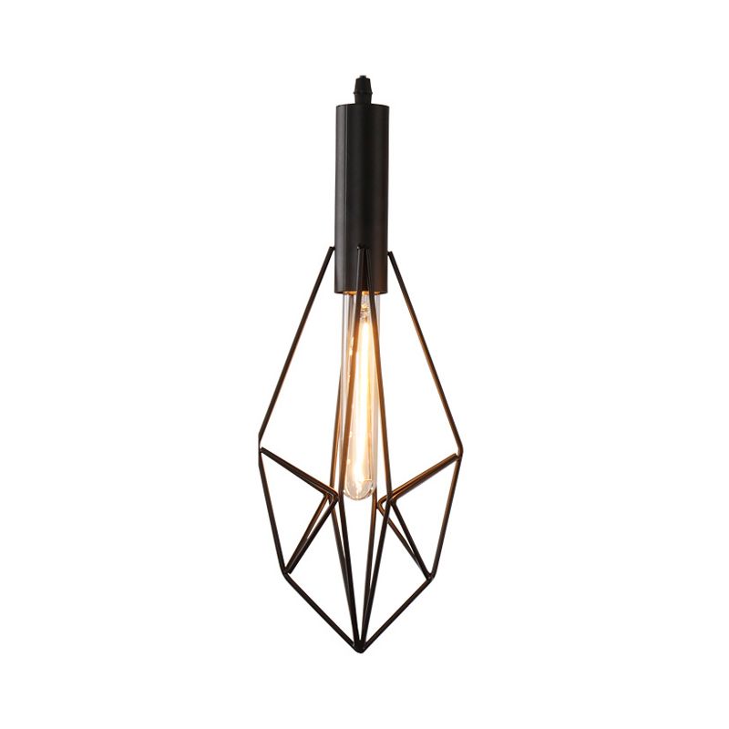 Iron Diamond Shaped Pendant Light Antique 1-Light Dining Room Hanging Light Fixture in Black
